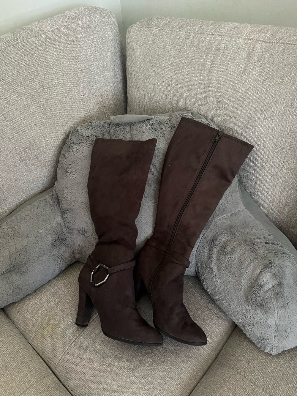 Impo Dark Brown Suede Knee-High Heeled Boots